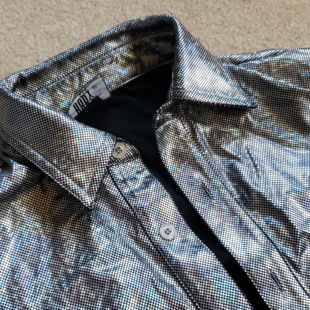Silver button down shirt